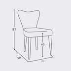 Measurements diagram of the Fama Ginger, showing the seat height of 46cm and depth of 59cm. Shop Fama dining chairs online.