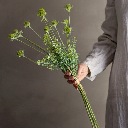 Bouquet of greenery against a plain background