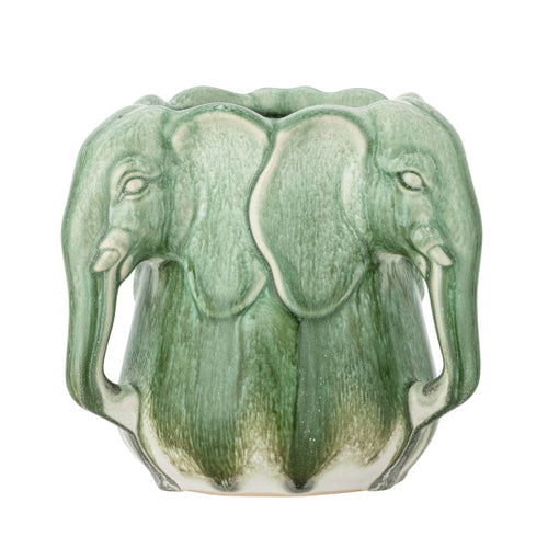 Ceramic elephant vase in green with detailed design