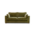 Dougie Sofa - Medium olive green velvet sofa with two matching throw pillows, shown from a front-facing perspective on a solid white background.