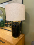 CLEARANCE - Tortoise Effect Glass Lamp with Linen Shade