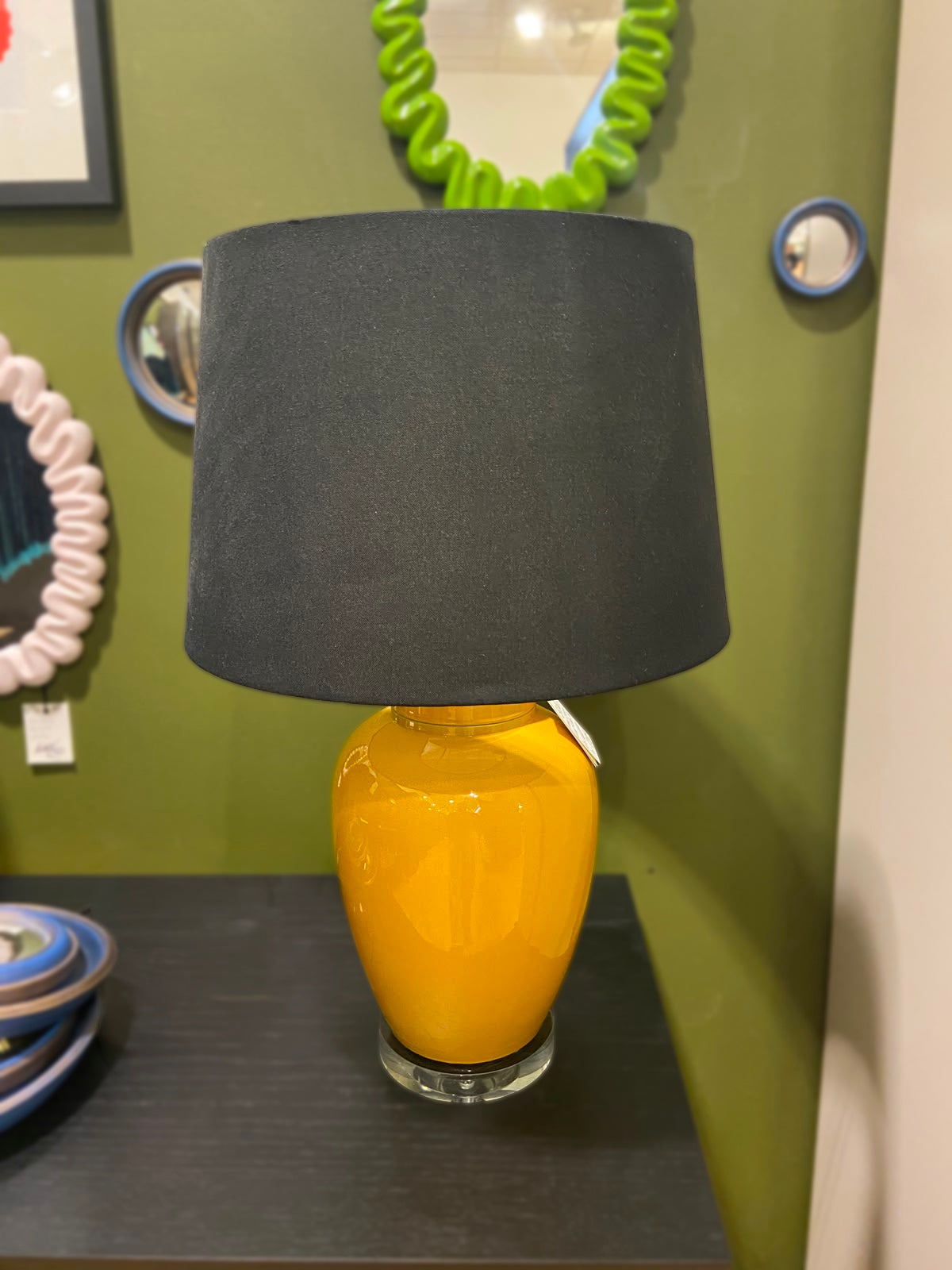 CLEARANCE - Yellow Ceramic Lamp with Black Shade