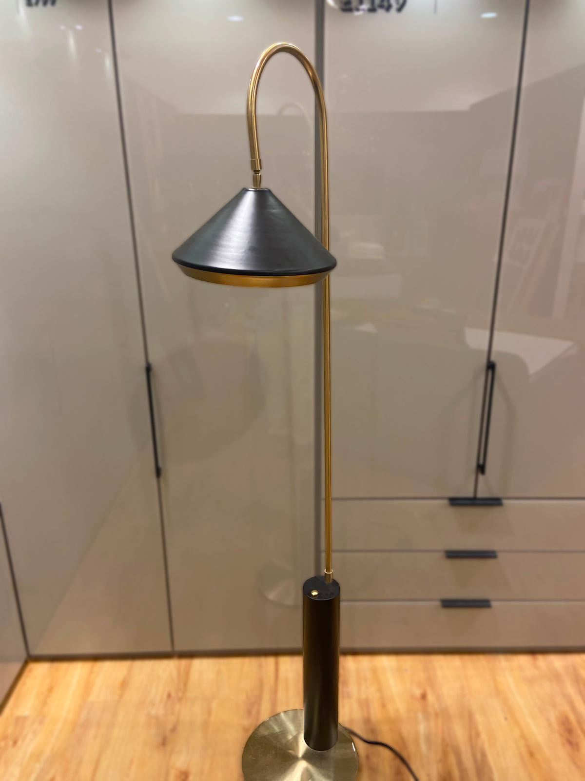 CLEARANCE - Brass & Black Curved Floor Lamp