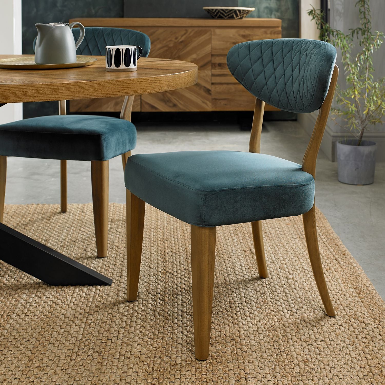 Phoenix Rustic Oak Dining Chair - Azure Velvet