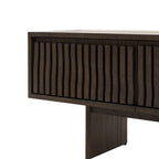 Walnut TV Unit with slatted design on a white background