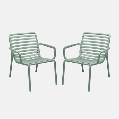 Two light mint green doga relax chairs on a white background