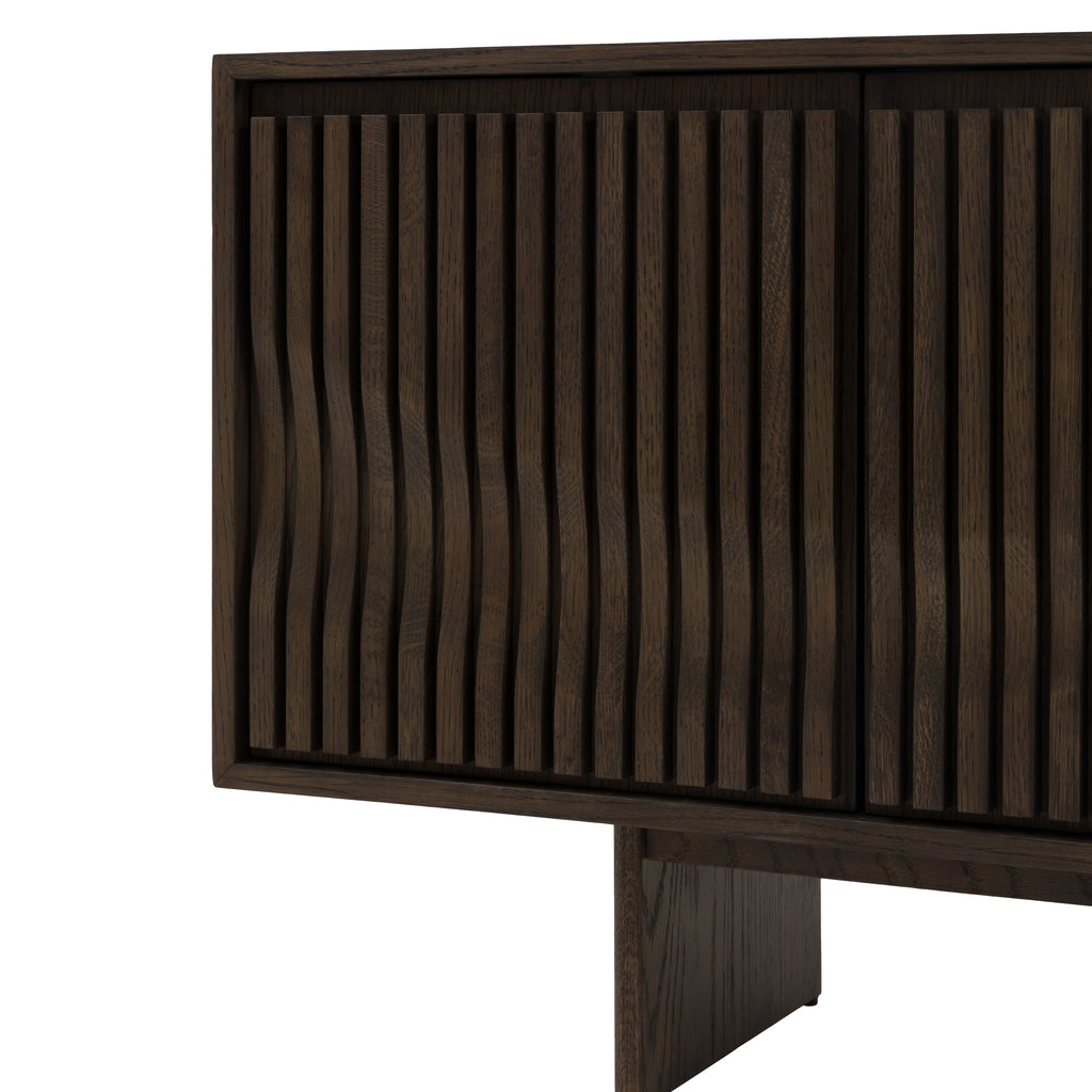 Walnut sideboard cabinet with four doors and sleek finish