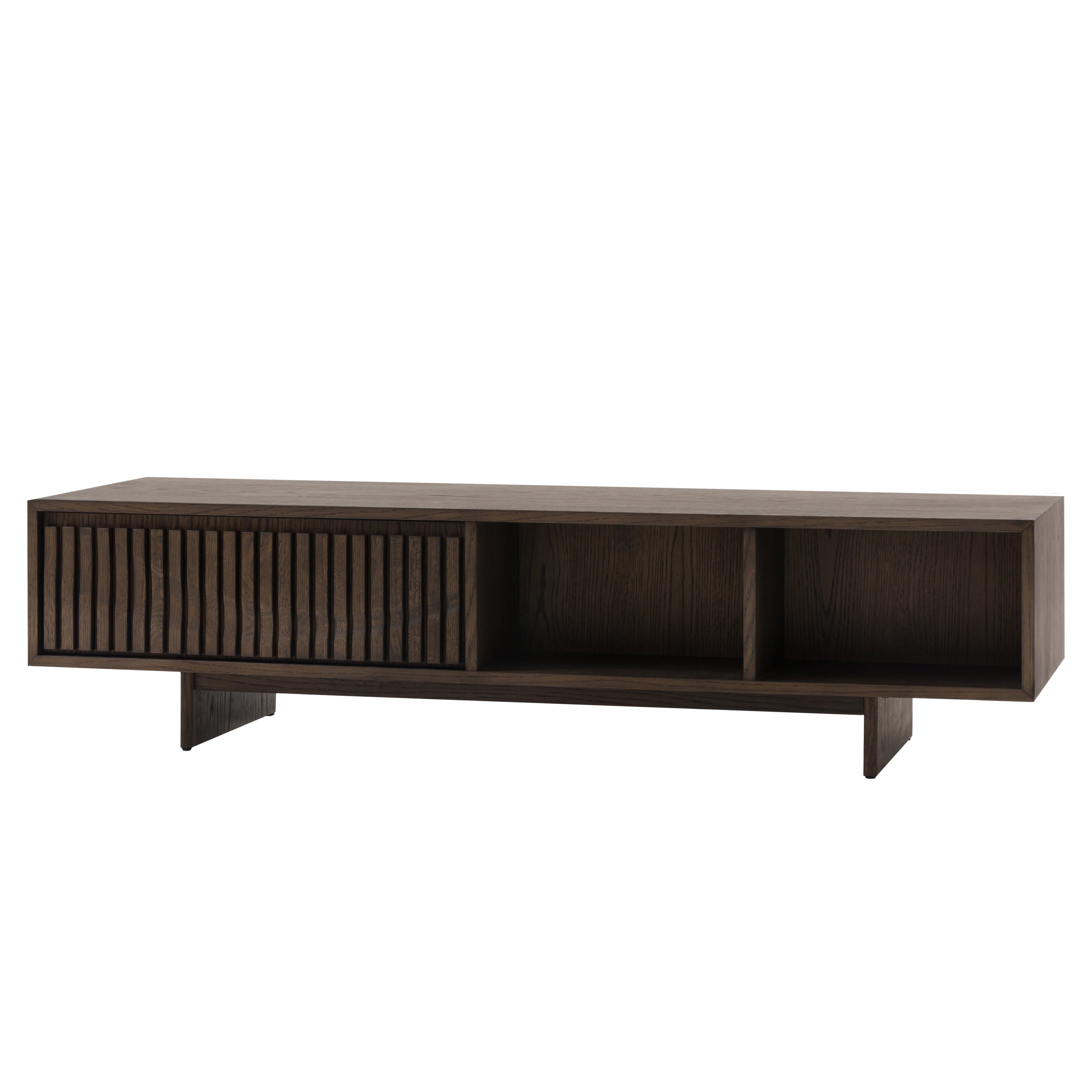 Modern walnut coffee table with clean lines and drawer