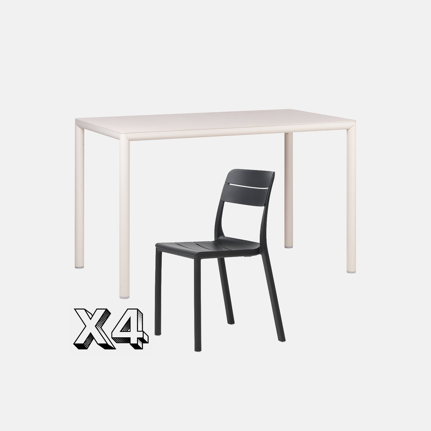 Dining Set - Piave 120cm Garden Table  In Natural & Cassia Armless Chairs -In Anthracite on Grey Background