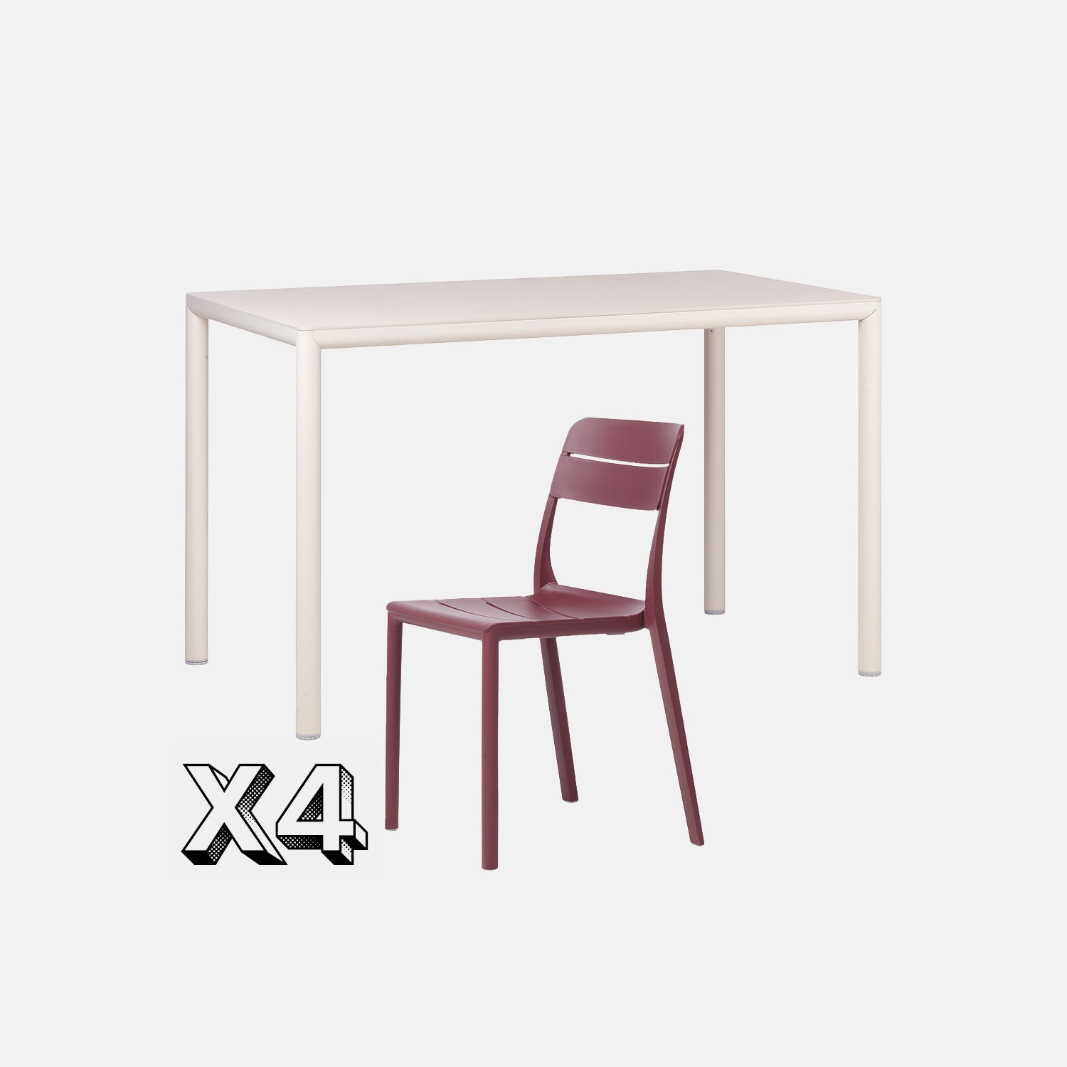 Dining Set - Piave 120cm Garden Table  In Natural & Cassia Armless Chairs -In Burgundy on Grey Background