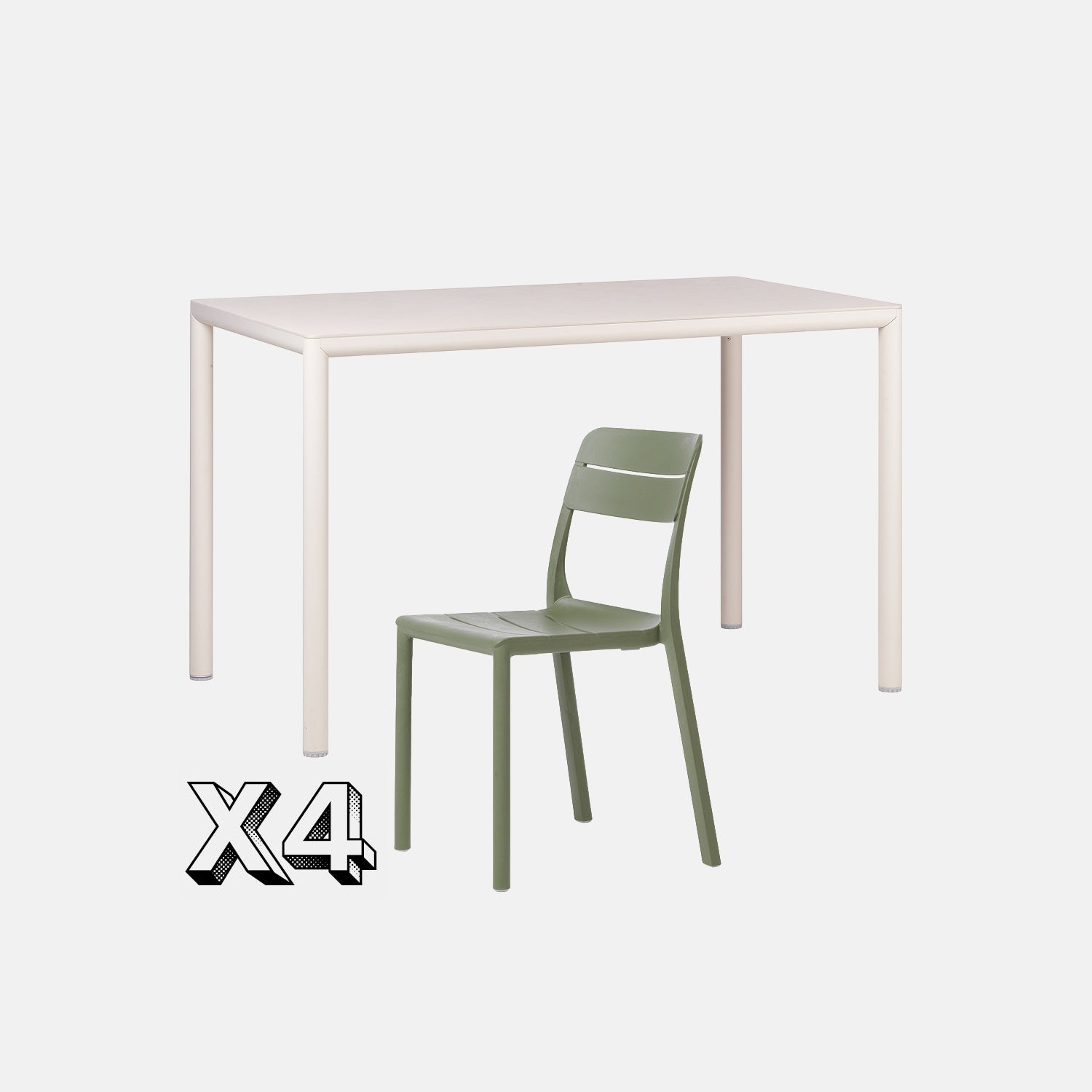 Dining Set - Piave 120cm Garden Table  In Natural & Cassia Armless Chairs -In Olive on Grey Background