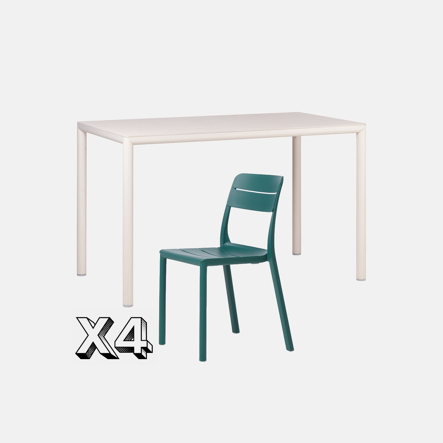 Dining Set - Piave 120cm Garden Table  In Natural & Cassia Armless Chairs -In Teal on Grey Background