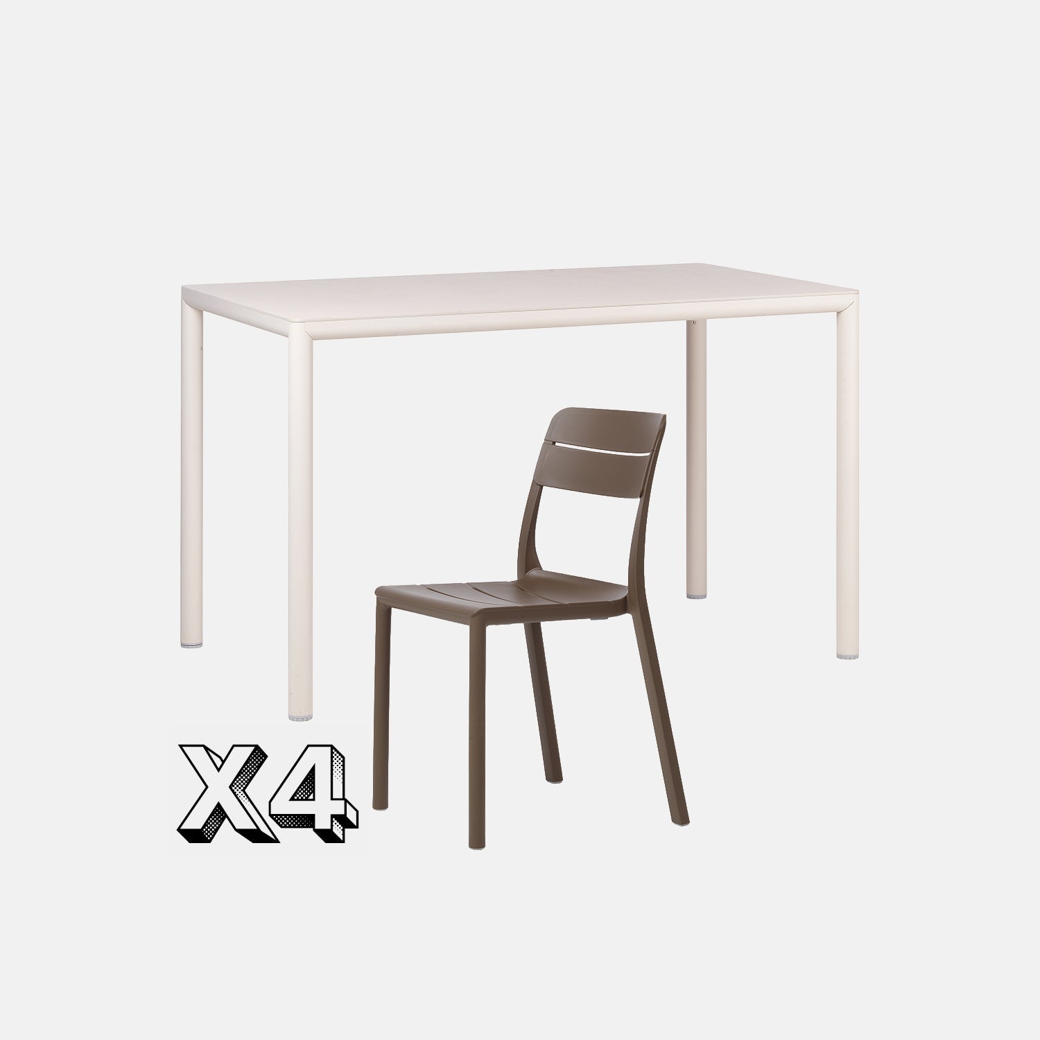 Dining Set - Piave 120cm Garden Table  In Natural & Cassia Armless Chairs -In Tobacco on Grey Background