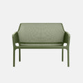 Green mesh Net bench in agave colour finish on a white background
