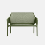 Green mesh Net bench in agave colour finish on a white background