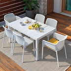 Rio bianco table with the net bistro and net armchair. Add cushions to complete the look.