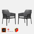 Two black Net relax award winning chairs on a white background with design awards logos.