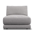 A light gray upholstered armless unit with a thick seat cushion, a matching back cushion, and a double-decker base, shown against a plain white background.