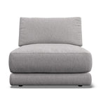 A light gray upholstered armless unit with a thick seat cushion, a matching back cushion, and a double-decker base, shown against a plain white background.