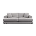 A modern extra large sofa with  two- in light gray textured fabric, featuring two matching throw pillows, shown against a plain white backgroud