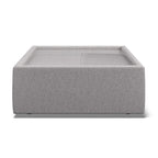 A square, low-profile bench upholstered in light gray textured fabric, shown from a front-facing perspective on a clean white background.