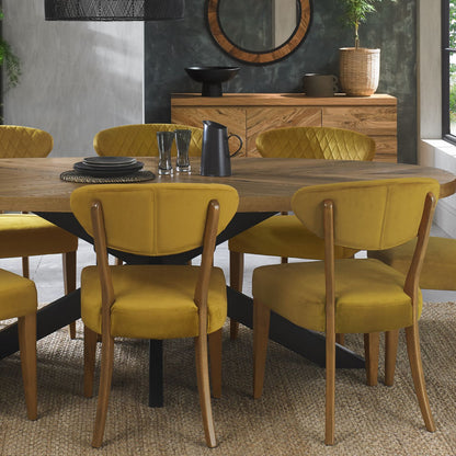 Phoenix Rustic Oak Dining Chair - Dark Mustard Velvet