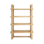 Wooden bookshelf with four shelves on a white background