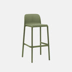 Lido olive green bar stool with woven backrest on a light grey background