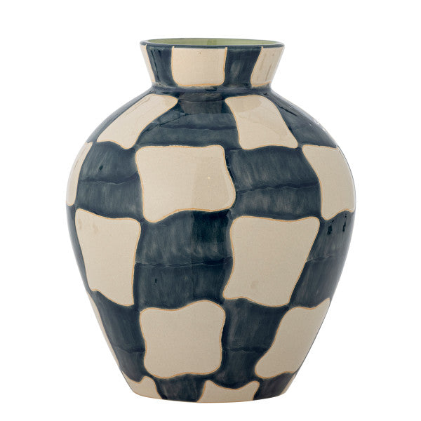 Ceramic vase with a patterned design - white and blue colour