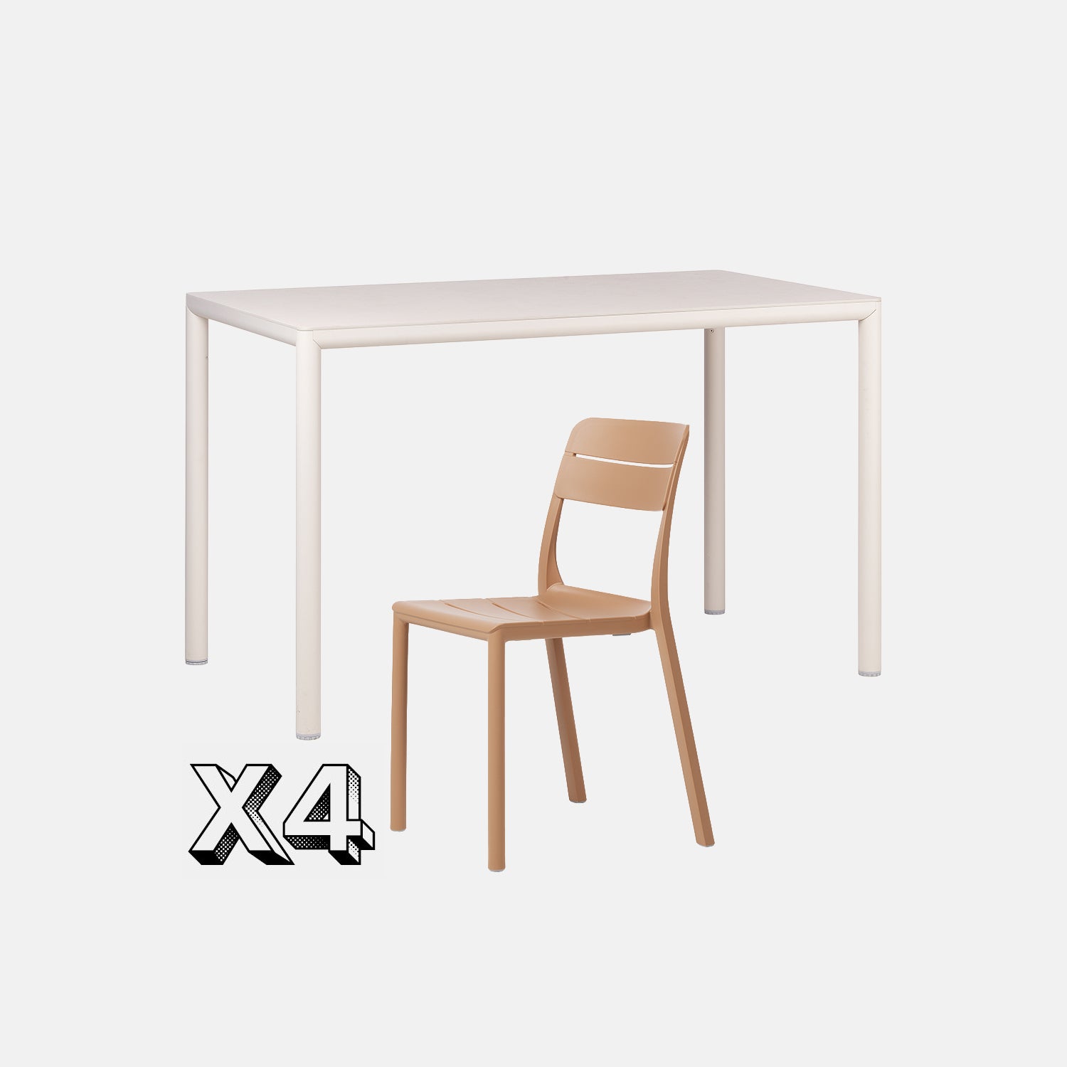 Dining Set - Piave 120cm Garden Table  In Natural & Cassia Armless Chairs -In Cappuccino on Grey Background