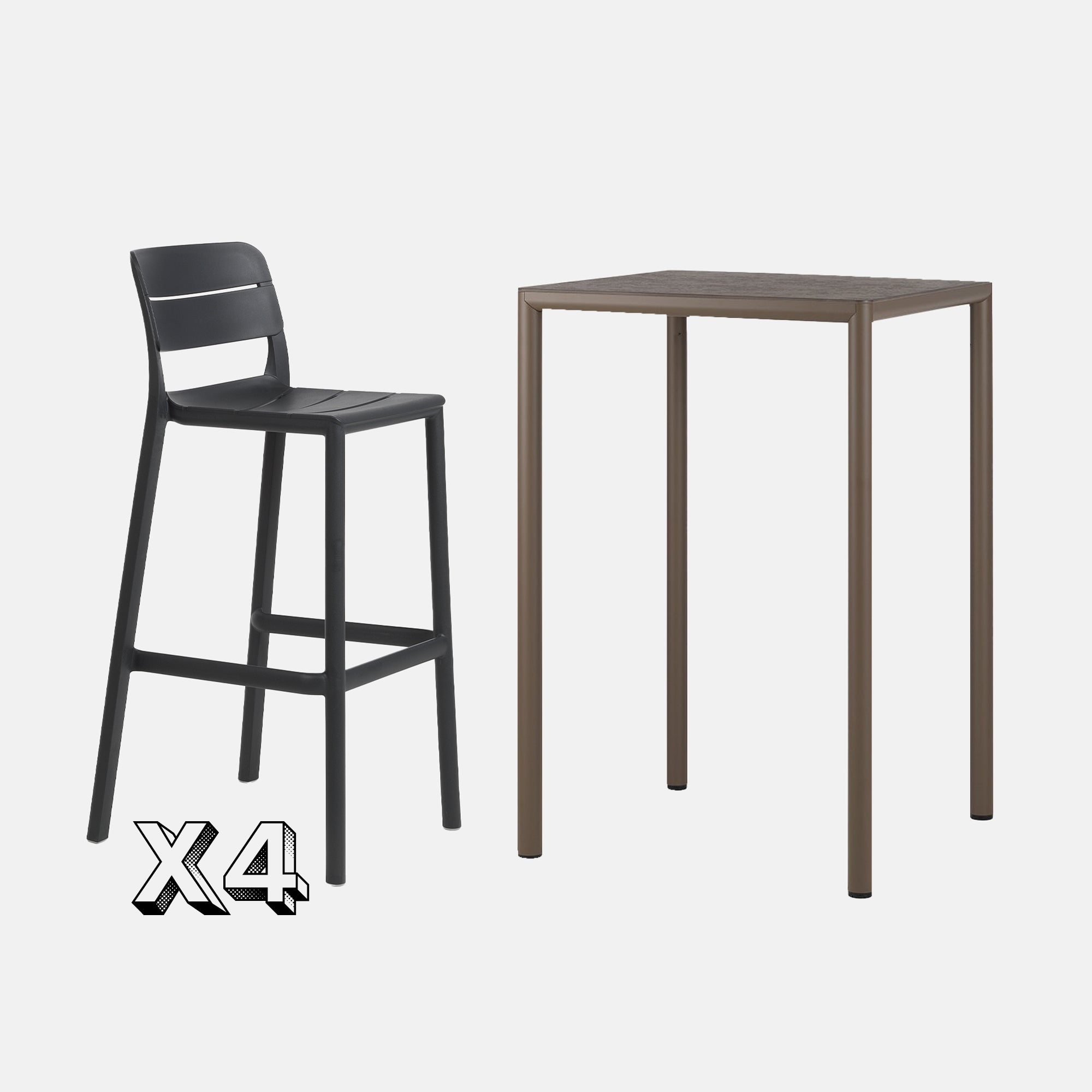 Dining Set - Piave 70cm Bar Table & Cassia Bar Stools - Tobacco