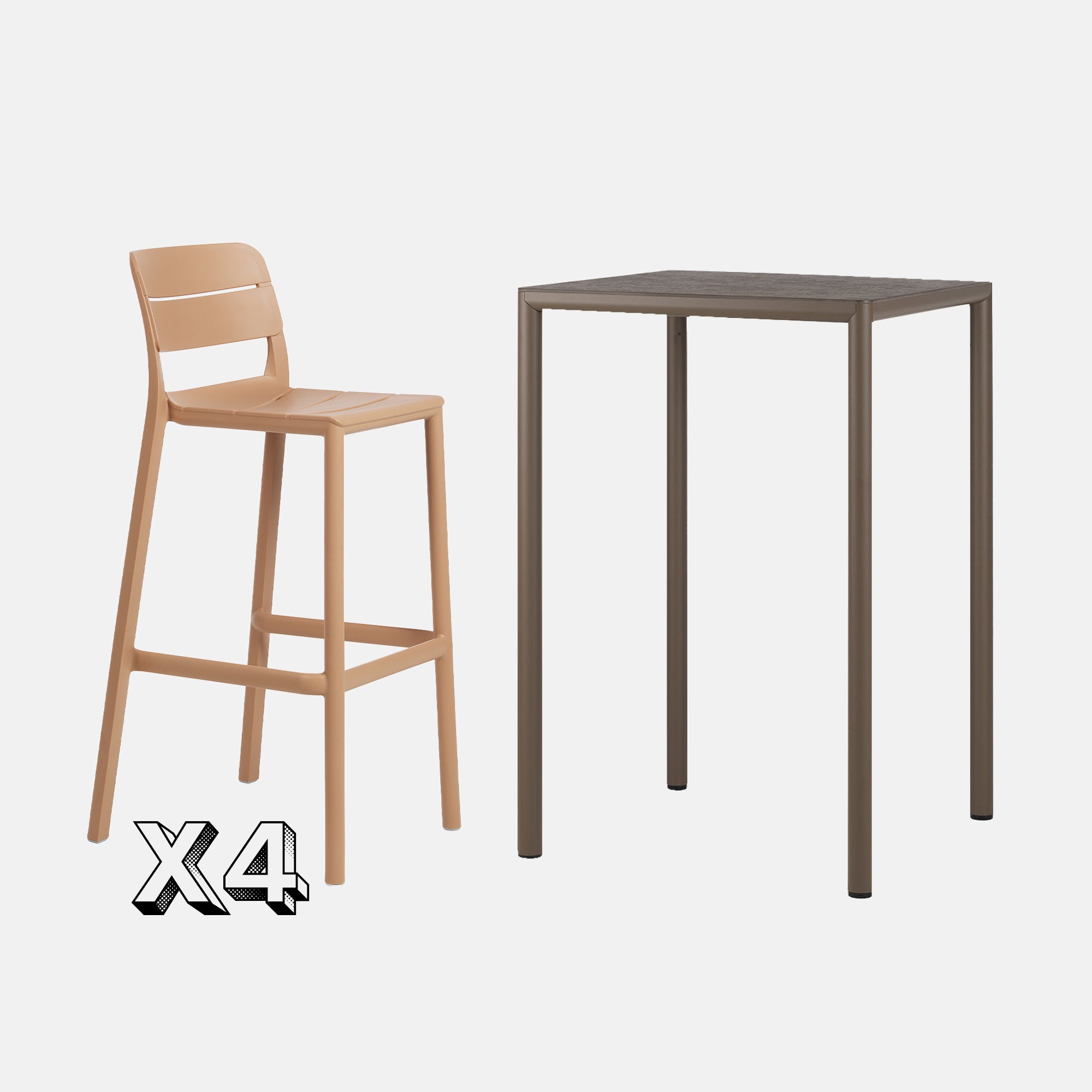 Dining Set - Piave 70cm Bar Table & Cassia Bar Stools - Tobacco