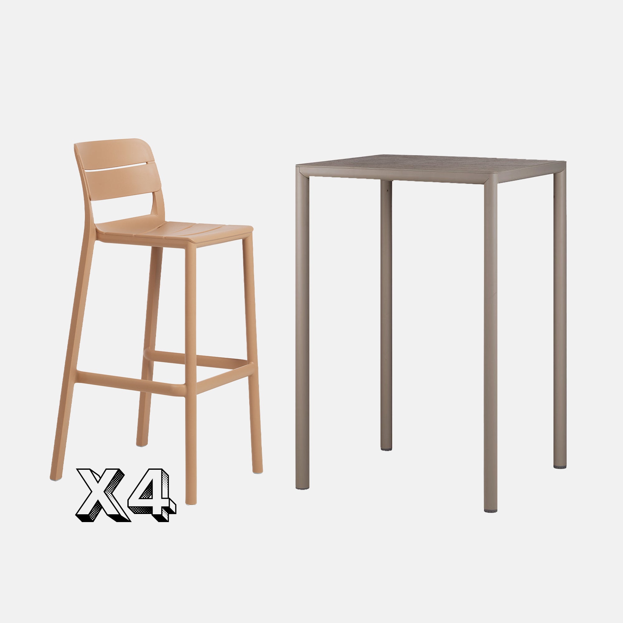 Dining Set - Piave 70cm Bar Table In Taupe With Cassia Bar Stool In Cappuccino On A Grey Background