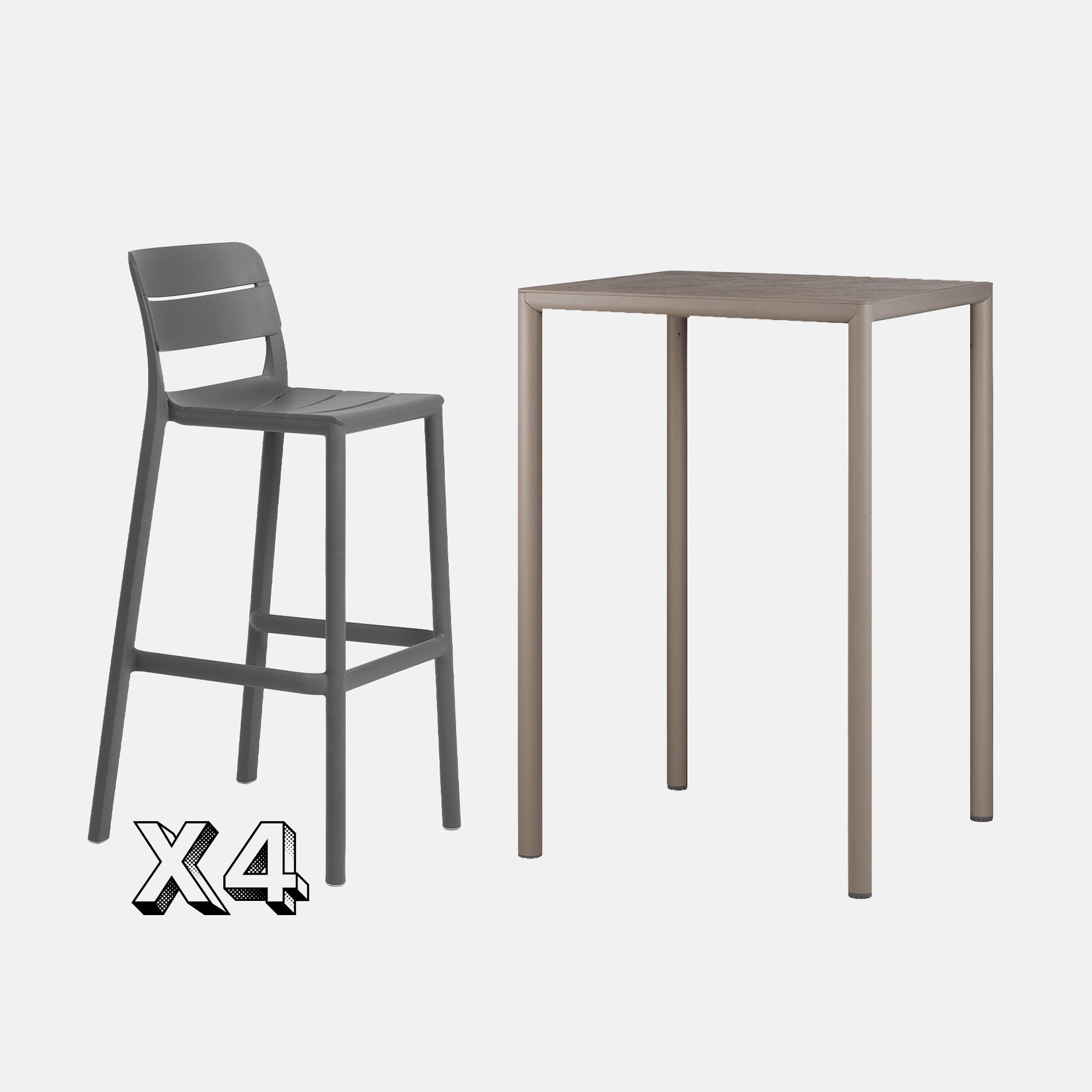 Dining Set - Piave 70cm Bar Table In Taupe With Cassia Bar Stool In Grey On A Grey Background