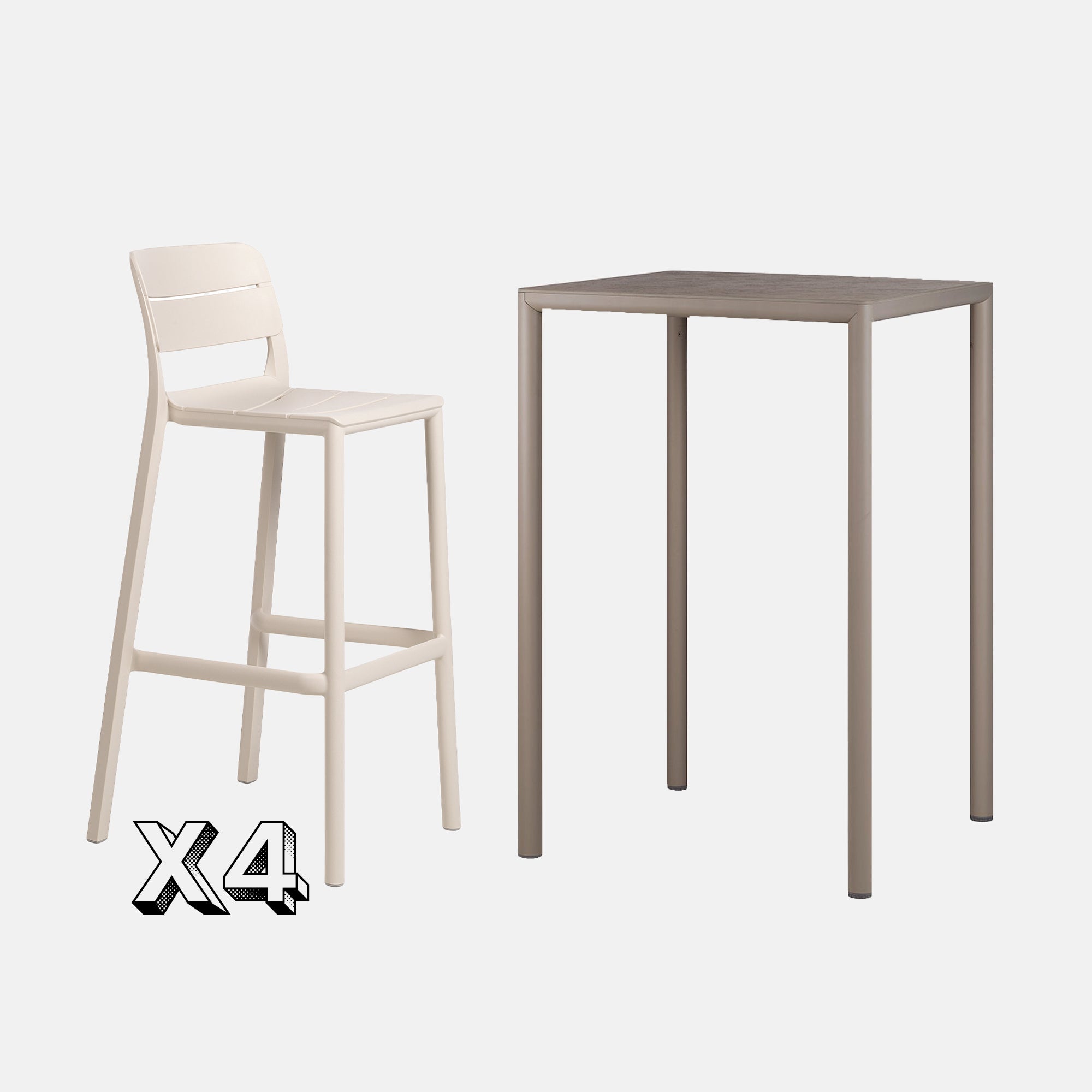 Dining Set - Piave 70cm Bar Table In Taupe With Cassia Bar Stool In Natural On A Grey Background