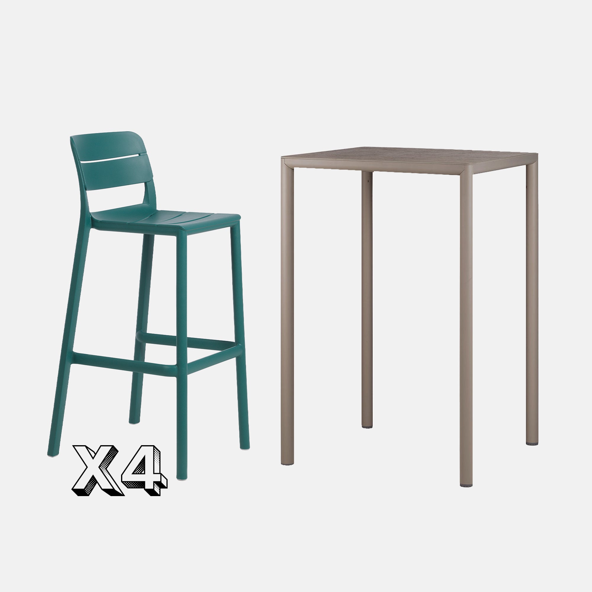 Dining Set - Piave 70cm Bar Table In Taupe With Cassia Bar Stool In Teal  On A Grey Background