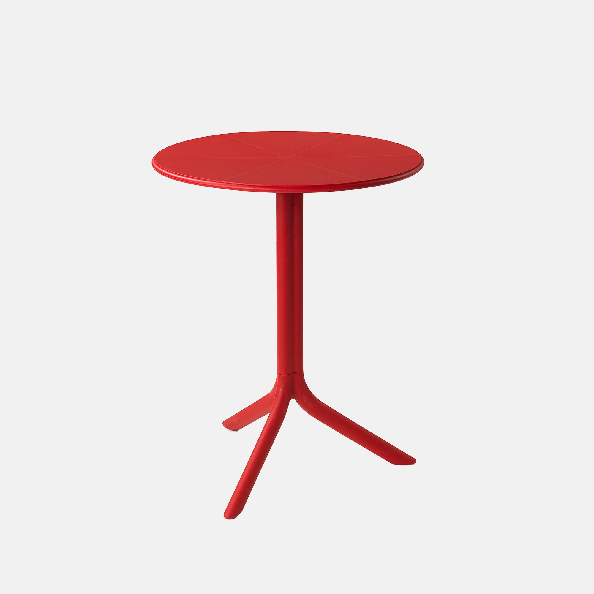 Red round garden table on a white background