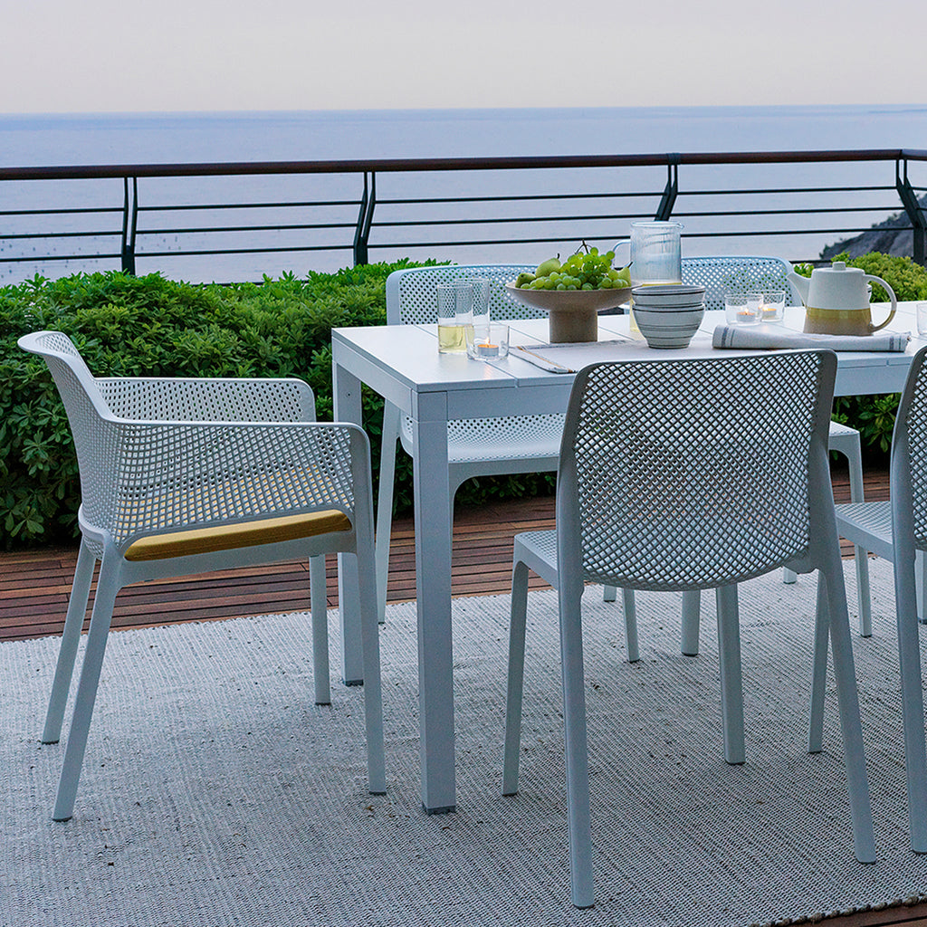 Shop the Rio 140 garden table & pair with net relax dining chairs for a beautiful outdoor set.