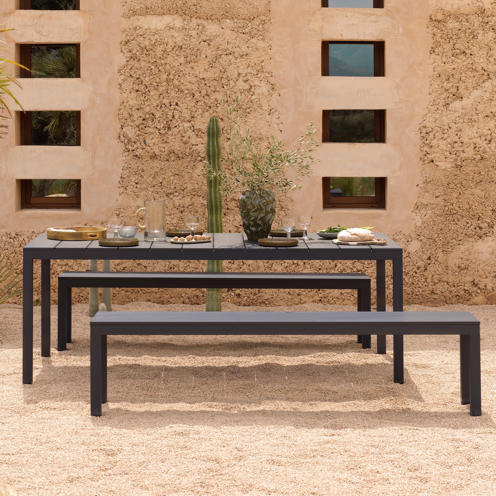 Nardi Dining Set - x2 Rio Aluminium Benches & Rio 210cm Table