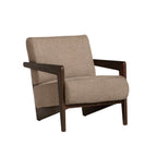 Beige armchair with wooden frame on a white background