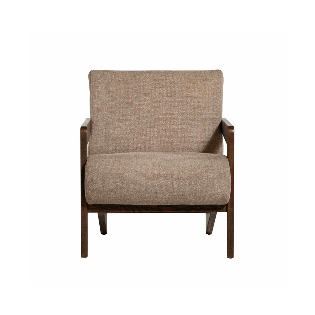  Poppy Beige armchair with wooden frame on a white background