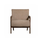  Poppy Beige armchair with wooden frame on a white background