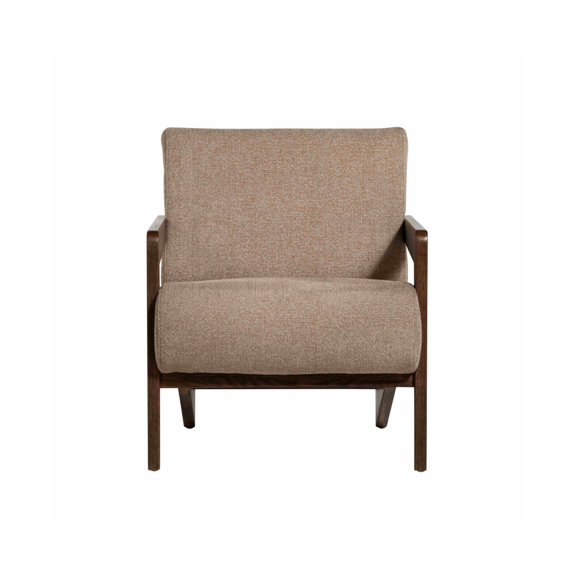  Poppy Beige armchair with wooden frame on a white background
