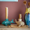 Colourful fish shaped candle holder made from ceramic, ideal for eclectic and coastal home decor