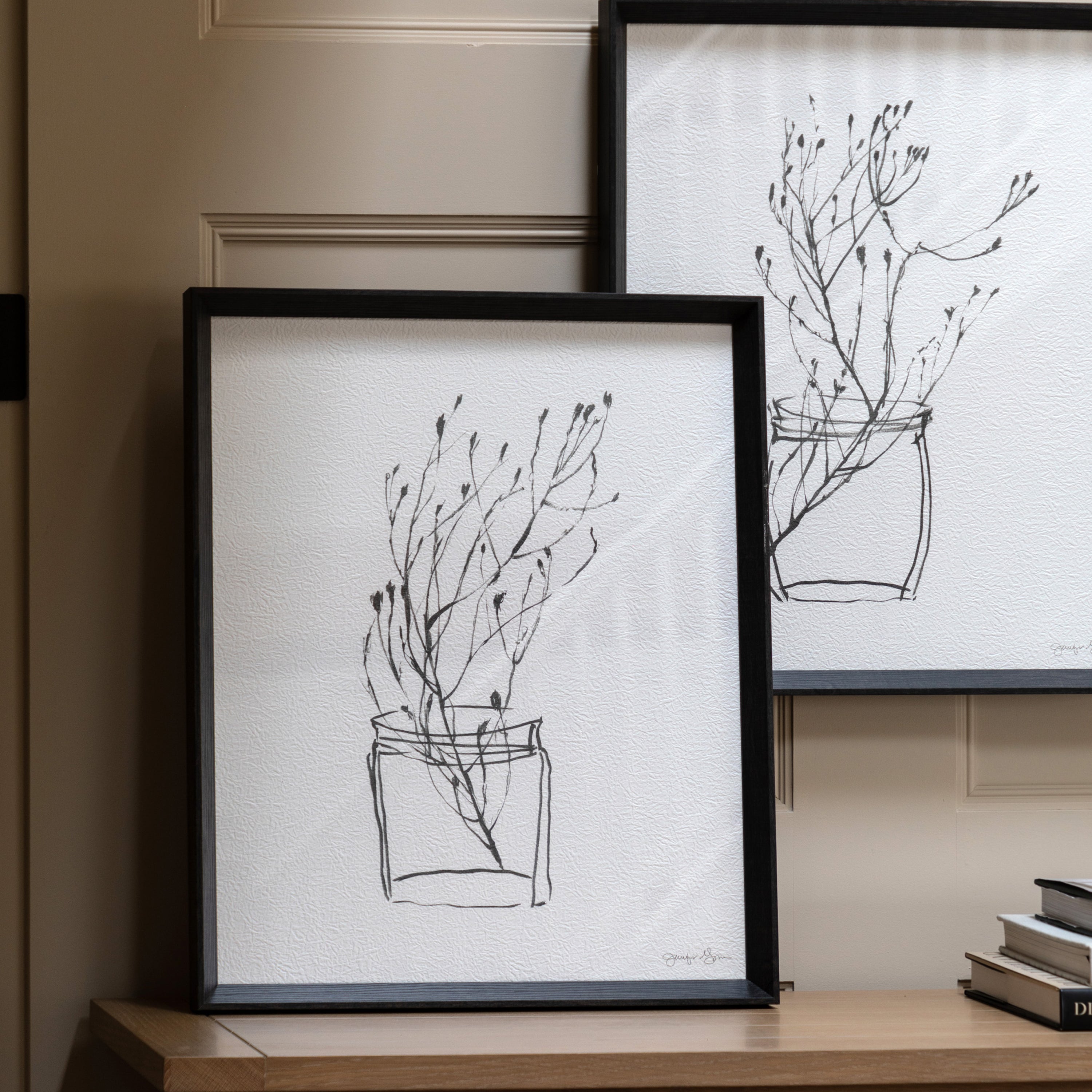 Contemporary black and white framed artwork in modern interior