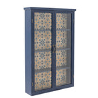 Side view of cabinet in the colour blue with patterns