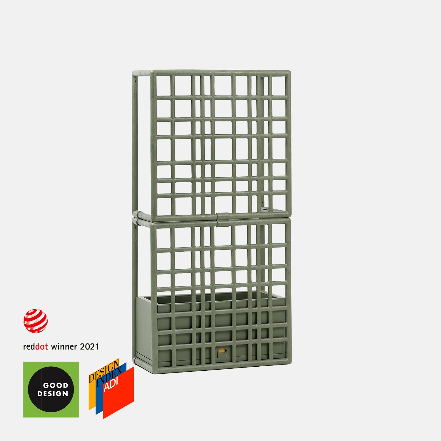 Sipario 2 green lattice garden planter with design awards on a white background