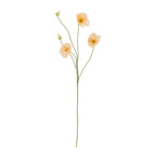 Artificial flower stem with orange coloured flowers on a white background