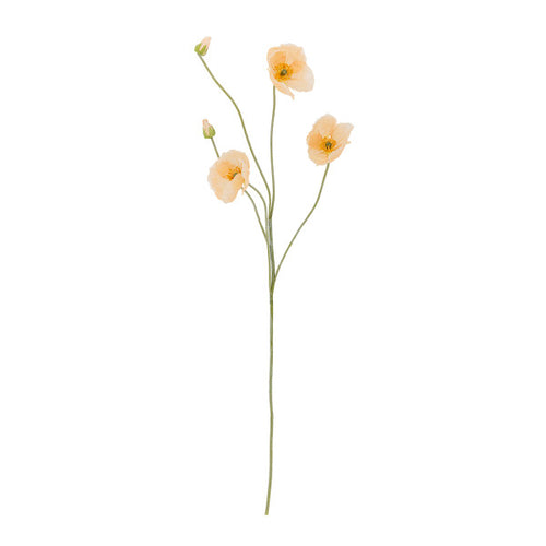 Artificial flower stem with orange coloured flowers on a white background