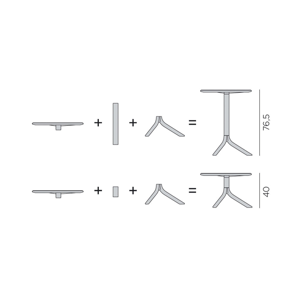 The Step garden table transforms from 40cm in height to a cool bistro dining table at 76.5cm.